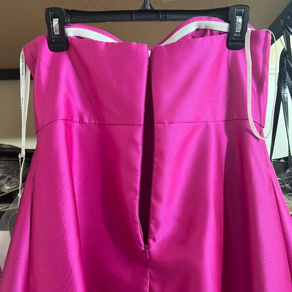 Alfred Sung Strapless Ruffle High-Low Satin Gown Size 8R in THINK PINK - Picture 9 of 12